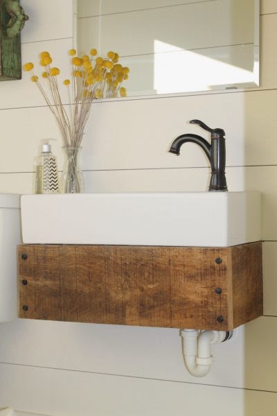 DIY floating vanity from reclaimed wood - Girl Meets Carpenter featured on @Remodelaholic