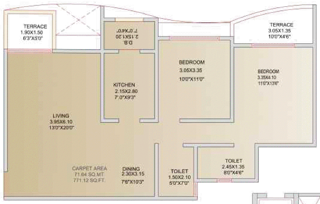 VTP Group's Urban Life Talegaon MIDC - C Building - 2 BHK Flat - 1133 to 1141 Saleable for Rs. 38.42 - 42.42 Lakh, Approx