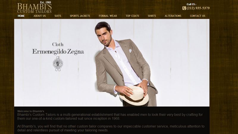 bhambi custom tailor website layout