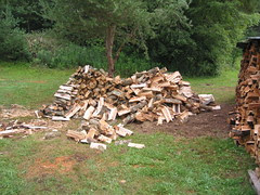 The split wood from the rounds.