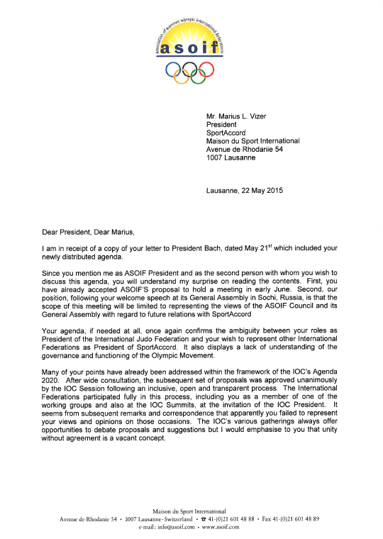 Francesco Ricci Bitti's letter to Marius Vizer