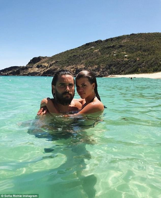 Not too far back: Scott and Sofia were pictured in St Barts celebrating his birthday last week