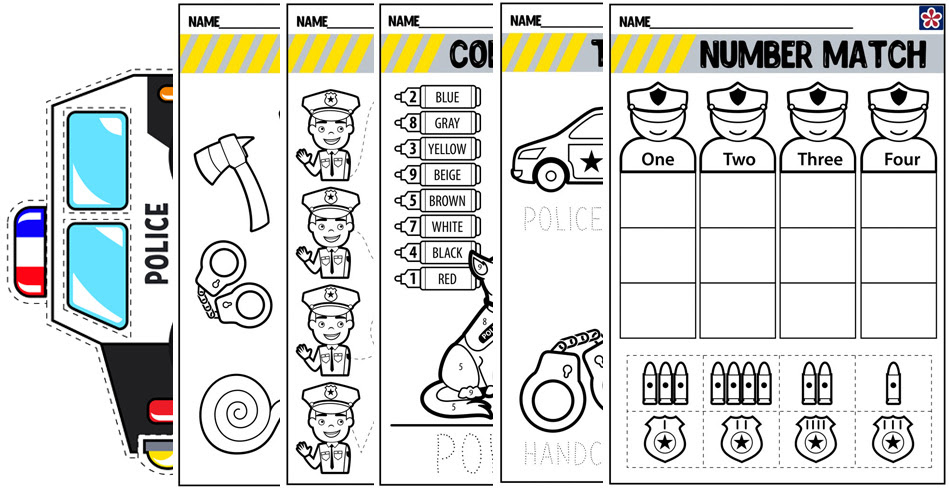 Community Helpers Worksheets: Police Officer. TeachersMag.com