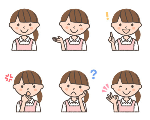 保育士 女性 の表情イラスト6種 可愛い無料イラスト 人物素材 フリーラ