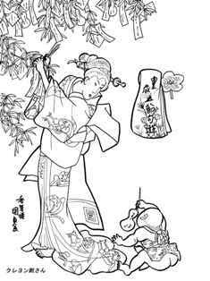 国貞の七夕の浮世絵の塗り絵の下絵 画像