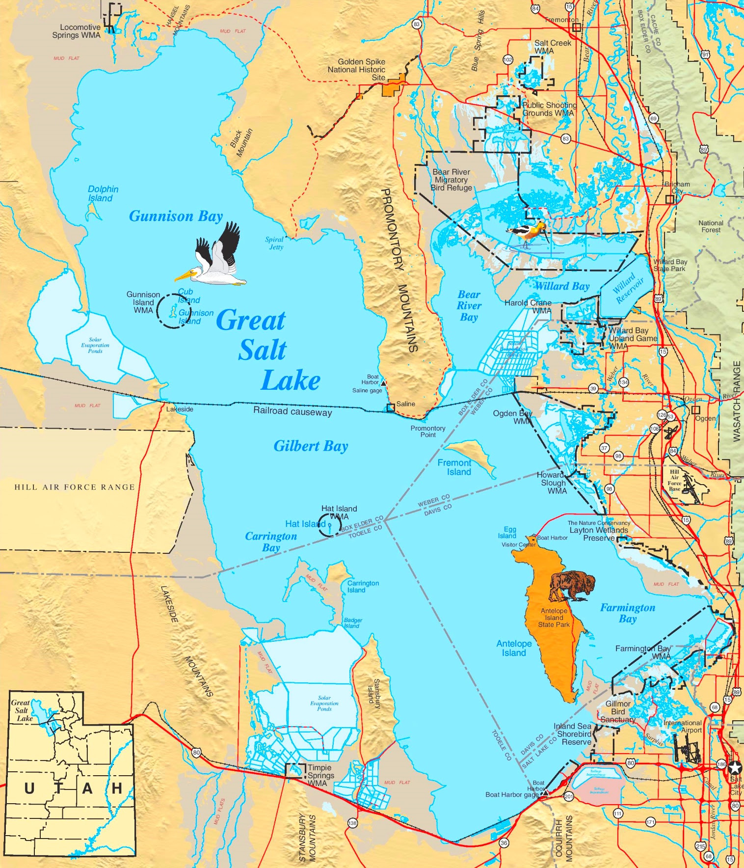Us Map Great Salt Lake Large detailed map of Great Salt Lake