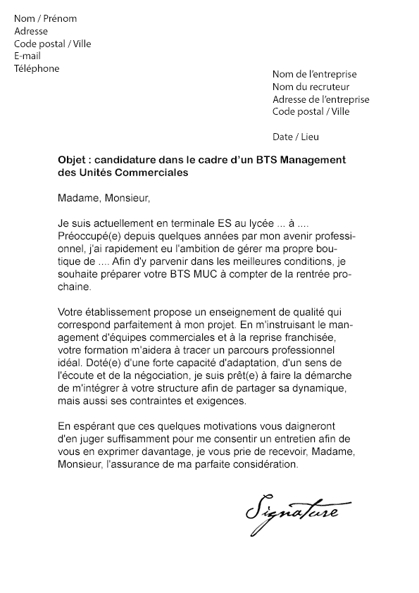 exemple lettre de motivation stage bts muc