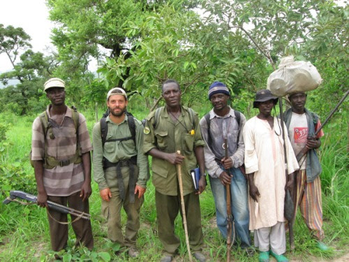 Henschel (second from left) and a lion survey team in Nigeria's Gashaka-Gumti National Park. Photo by: Philipp Henschel/Panthera. 