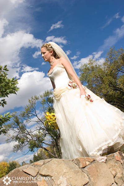 Wedding dress with lace bodice satin waistband and lace straps Bride in a 