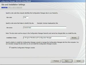 SCCM Central Site Installation