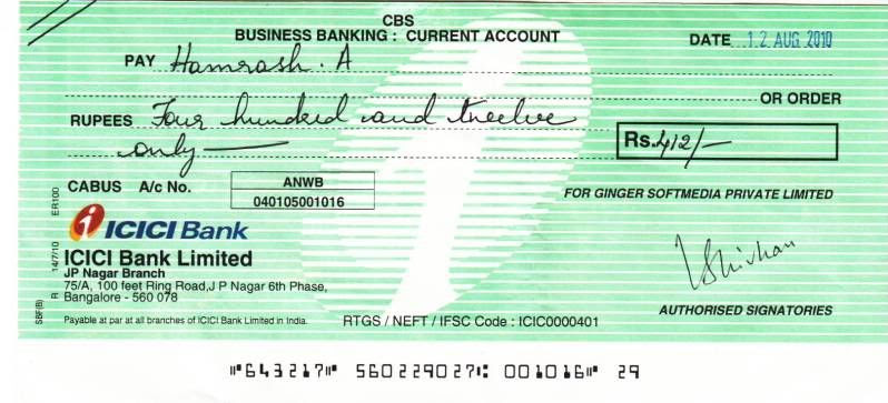 Mginger Cheque