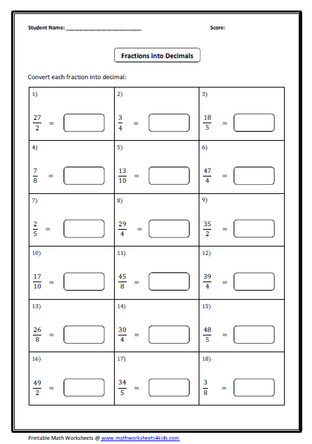 Copy Of Fractions, Decimals And Percentages/ Green Group ...