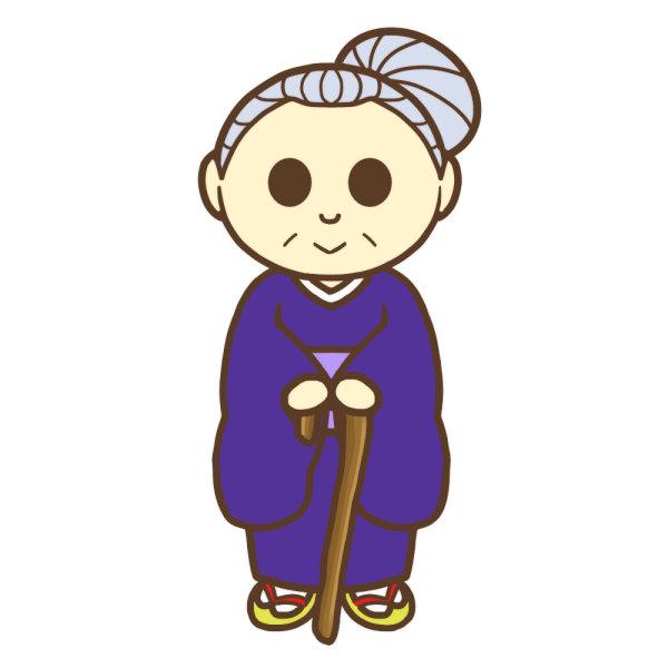 杖を持ったおばあちゃんのイラスト かわいいフリー素材が無料のイラストレイン