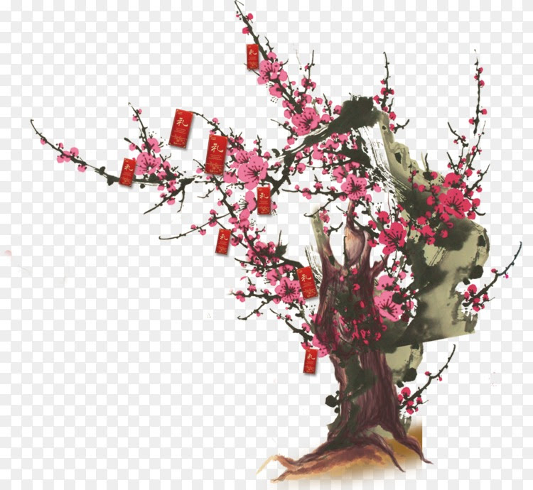新年海报彩信 美丽的桃花红喜鹊png图片素材免费下载 图片编号2156 Png素材网