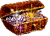Moving picture treasure chest with shining jewels animated gif