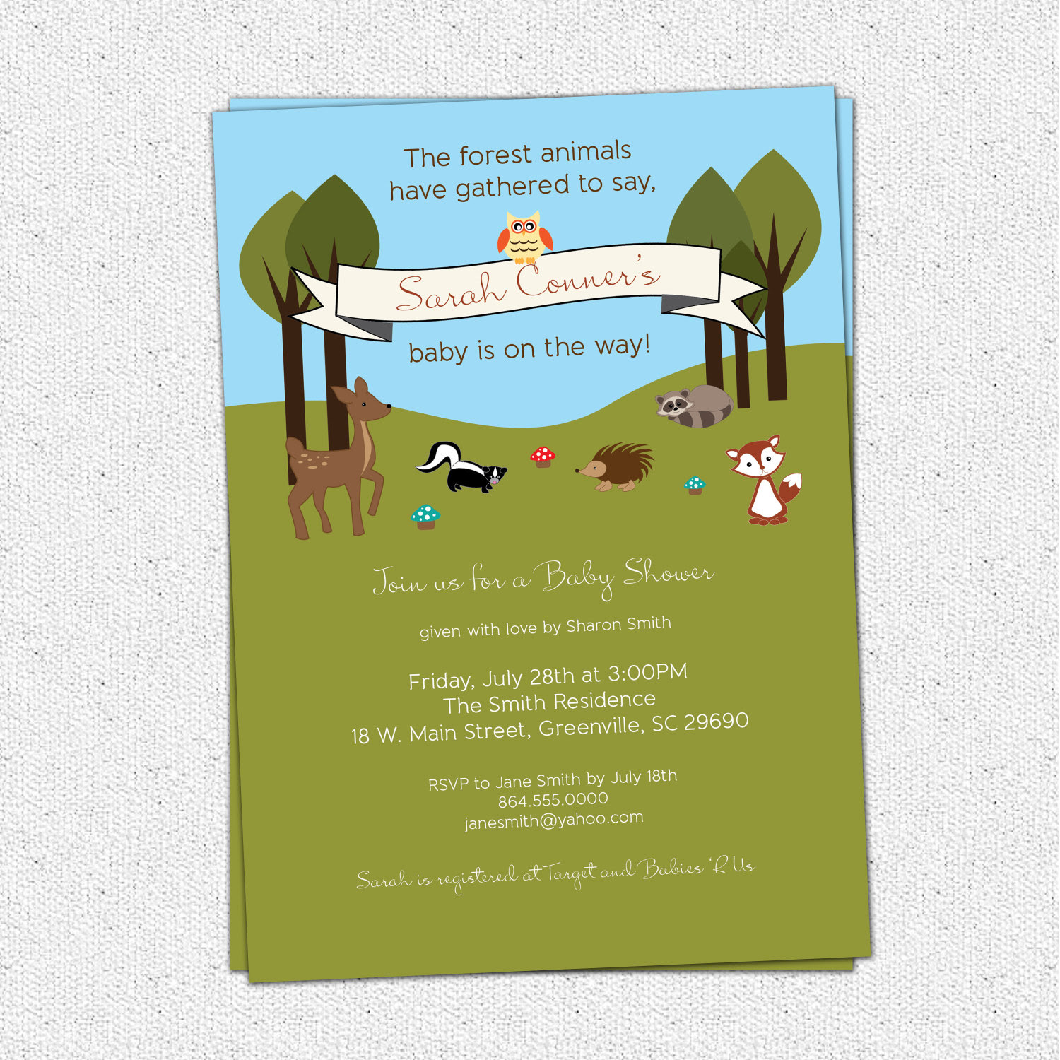 Baby Shower Invitations, Woodland Animals Creatures Forest, Deer, Owl Baby Shower Invitations, Woodland Animals Creatures Forest, Deer, Owl