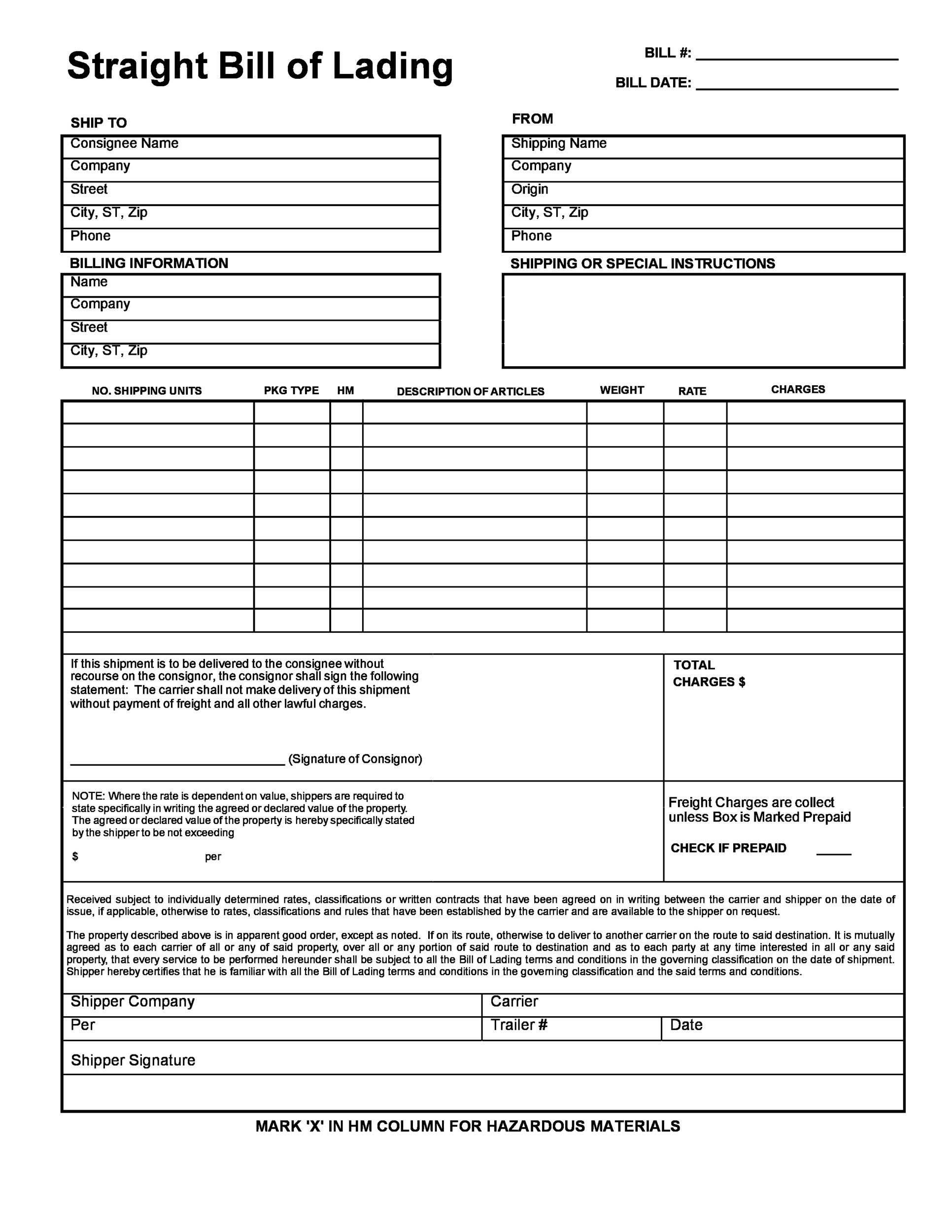 Bill Of Lading Form - FREE DOWNLOAD - Aashe
