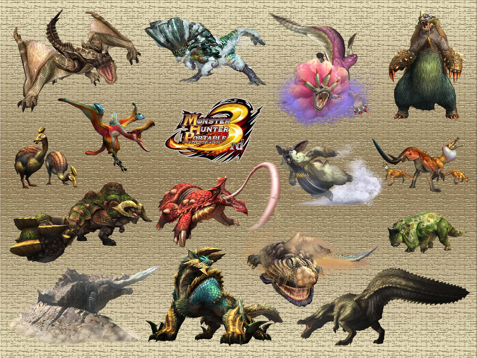 Pc用壁紙更にモンスターごちゃ混ぜバージョンです Psp Pc壁紙モンスターハンターシリーズ