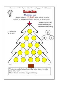Christmas Tree Math Puzzle Worksheet for 4th - 5th Grade ...