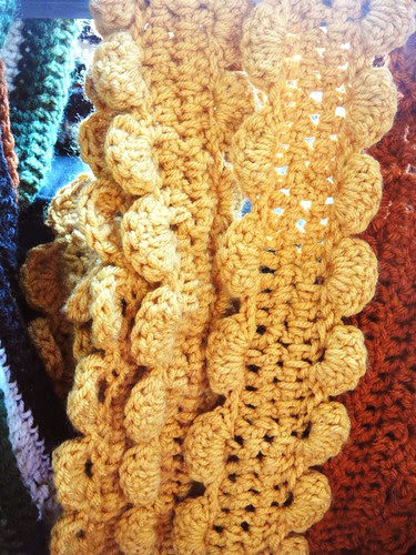 crocheted scalloped flower scarf