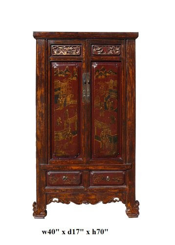 Vintage FuJain Golden Scenery Armoire Cabinet Ass848