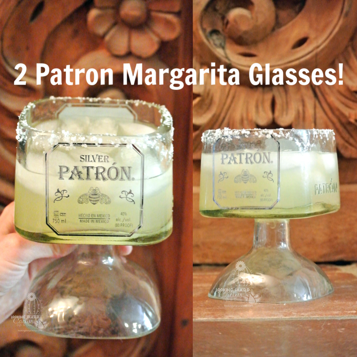 2 Patron Margarita Glasses - Patron Bottle Glasses