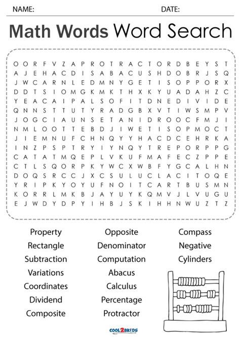  printable math word search cool2bkids