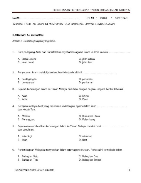 Contoh Kertas Peperiksaan Pertengahan Tahun 1