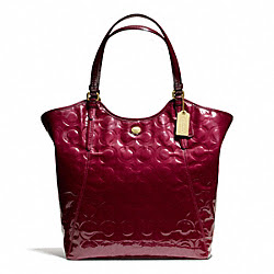 PEYTON OP ART EMBOSSED PATENT TOTE - COACH f25703 - BRASS/MERLOT