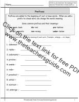 Free Prefixes and Suffixes Worksheets from The Teacher's Guide