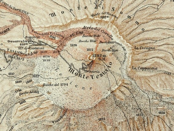 1890 Antique map of the MOUNT VESUVIUS by AntiquePrintsOnly