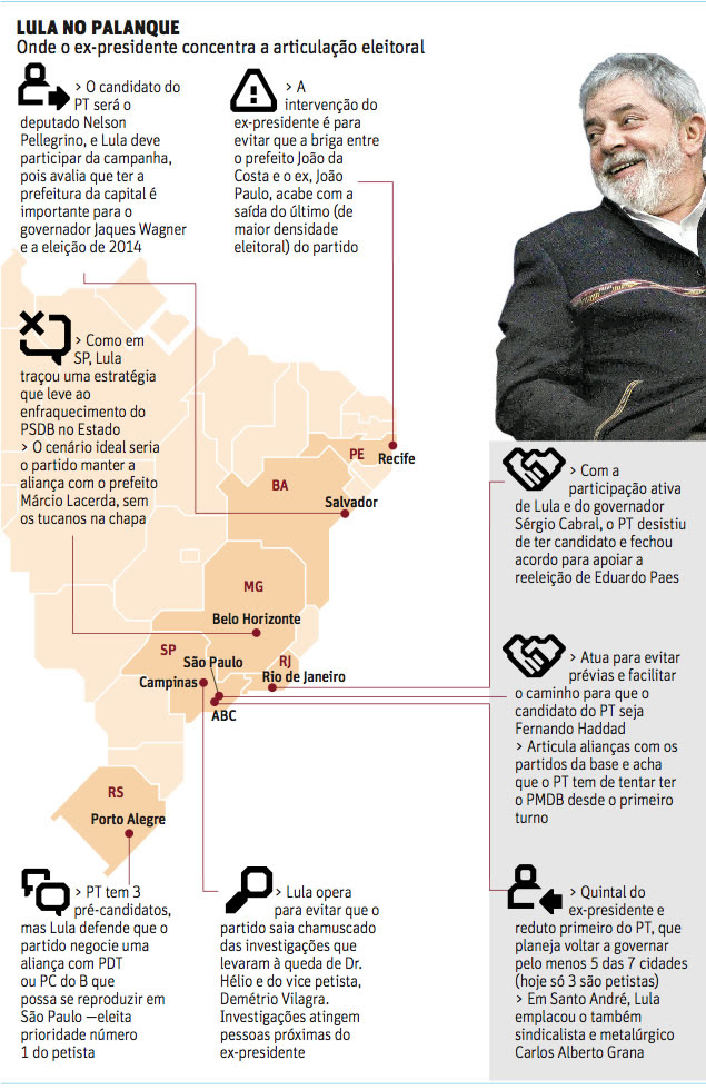 Arte - LULA NO PALANQUE Onde o ex-presidente concentra a articulação eleitoral