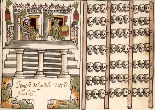 Tzompantli asociado al Templo Mayor, Códice Ramírez.