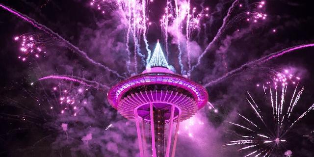 El "espectáculo de luces virtual" de Nochevieja en la Spaces Needles de Seattle fue muy simbólico 