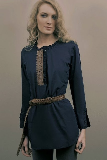 Navy Blue Long Sleeve Tunic with Copper Embroidery now on Sale