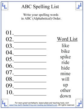 1st Grade Spelling Words - Long I