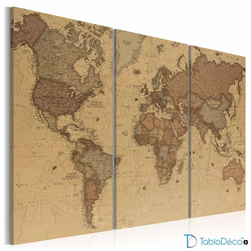 Toile Carte Du Monde Ancienne 3 Pieces