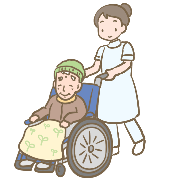 車いすのおじいさんとヘルパーのイラスト かわいいフリー素材が無料のイラストレイン