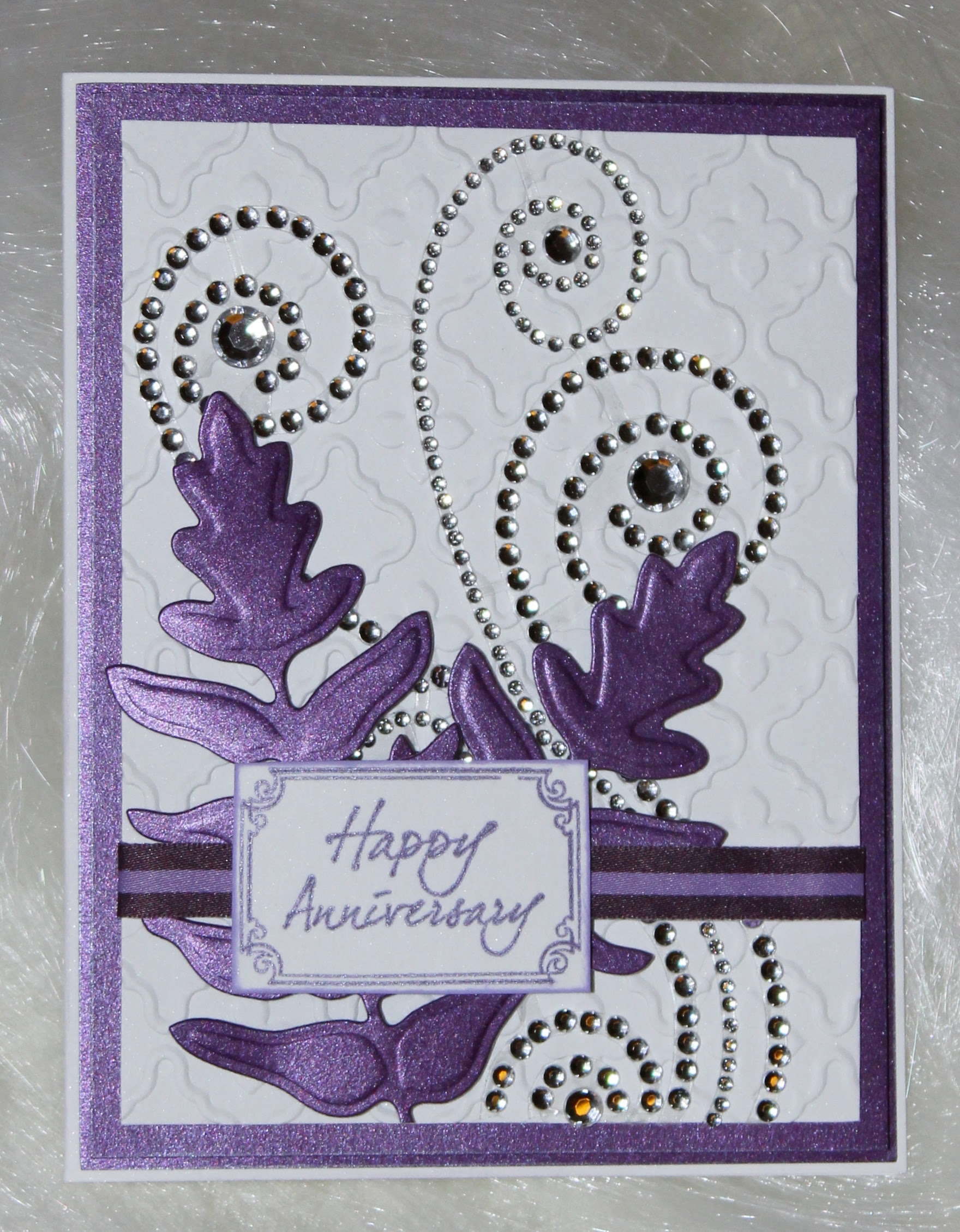 Embossed Anniversary Card with Rhinestone Swirls Embossed Anniversary Card with Rhinestone Swirls