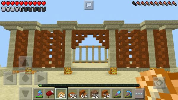 赤砂岩を使って壁を設置しました のんびりマイクラpe