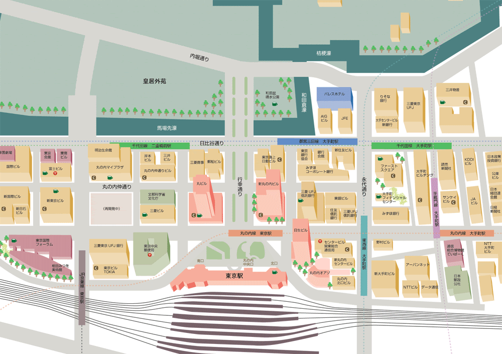 丸ノ内地図 イラストマップ作成 地図制作専門会社 ワークスプレスのオリジナルマップ