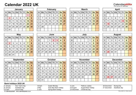  printable 2022 yearly calendar with week numbers 6 templates calendar