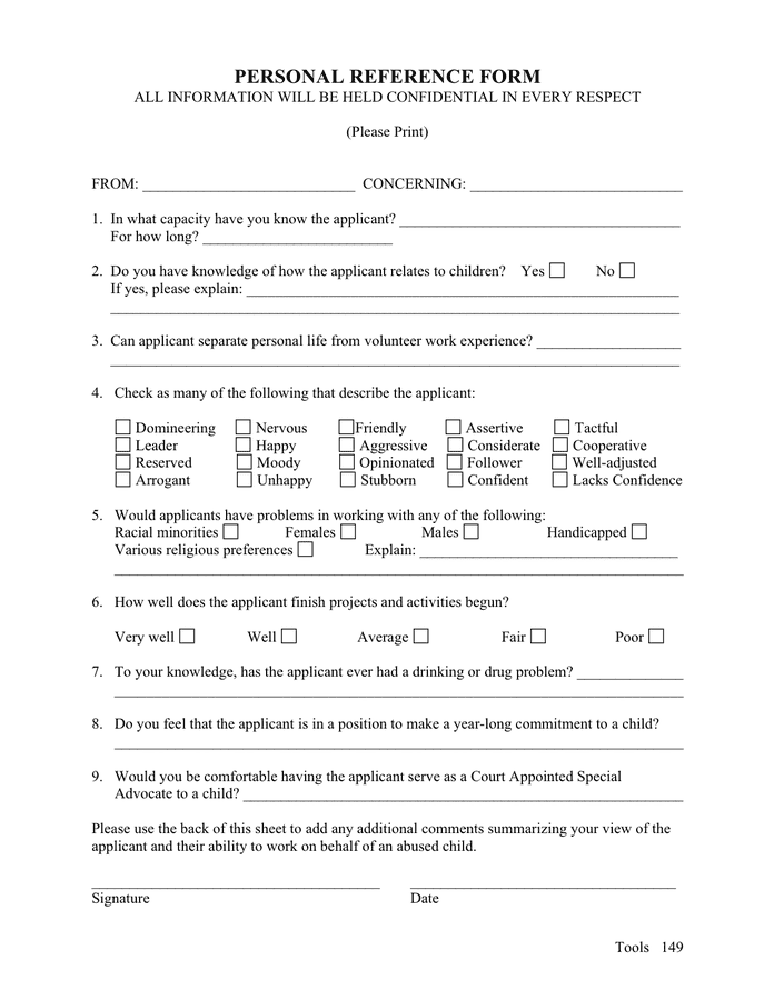 Personal Reference Sample