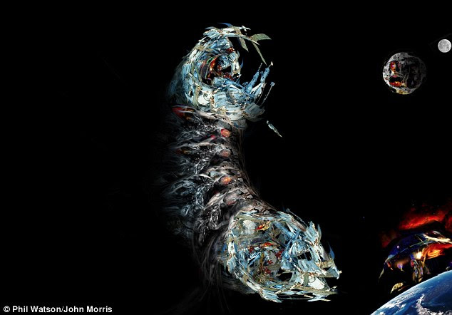 The worldship, artist's impression pictured, could be built from space junk in order to grow its living interior - a unique kind of space ecology. The spaceship would also gather asteroids in order to aid its sustainability