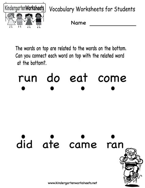 Kids can develop their english language skills by learning new words with this series of free vocabulary worksheets for kindergarten. kindergarten vocabulary worksheets for students printable worksheets