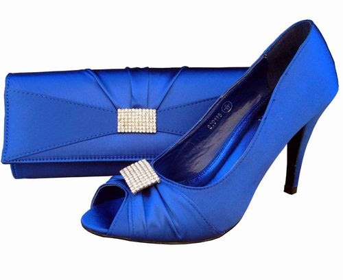 WeddingBridal Royal Blue Peep Toe Heel Shoe Matching Bag Set Evening ...