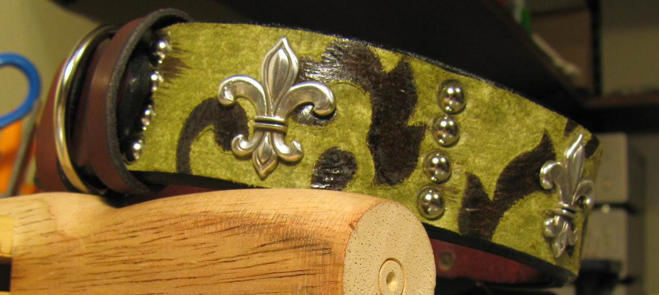 CHARITY-- Fleur De Lis Leather Dog Collar and Matching Leash