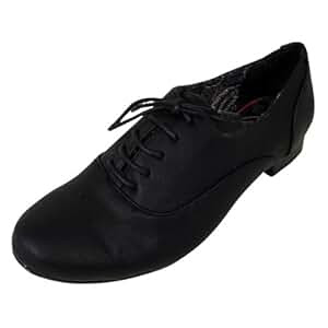 ... Black Faux Leather Work Office Shoes Womens Girls Lace Up School Shoe