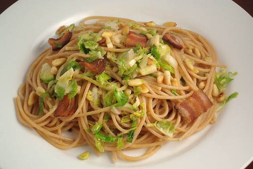 Pasta with Shaved Brussels Sprouts and Bacon