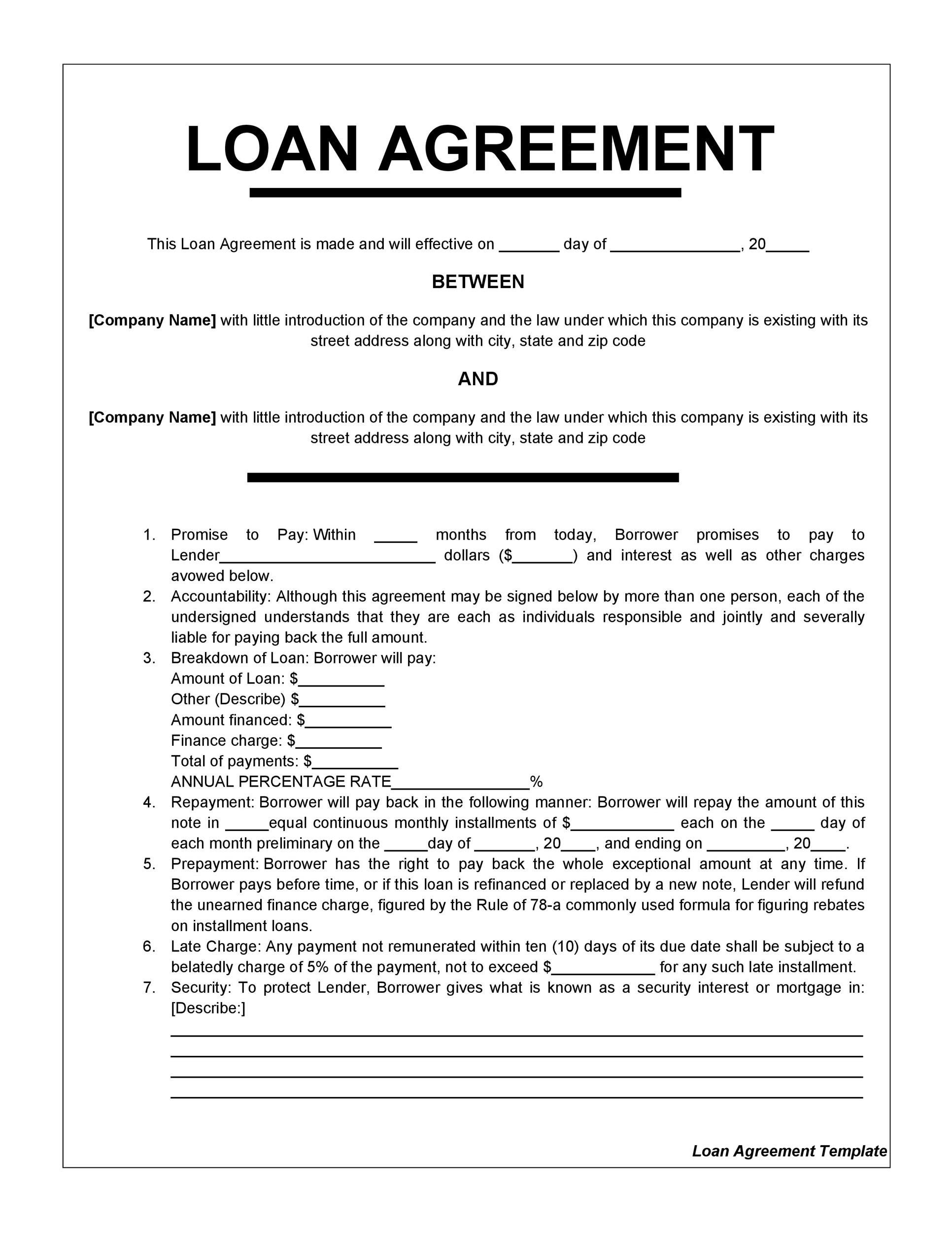40  Free Loan Agreement Templates [Word \u0026 PDF]  Template Lab